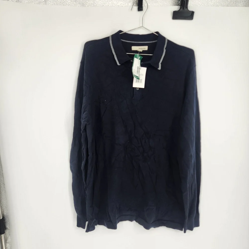 Hawker Rye Aiden Rugby Sweater Polo Navy Blue Mens XL Long Sleeve Cotton Knit
